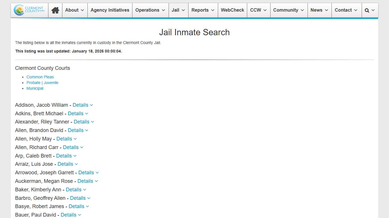 Jail Inmate Search | Clermont County Sheriff